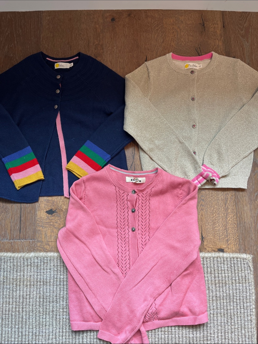 3 Mini Boden Knit Button-Front Cardigan Sweater Set, 8-9y
